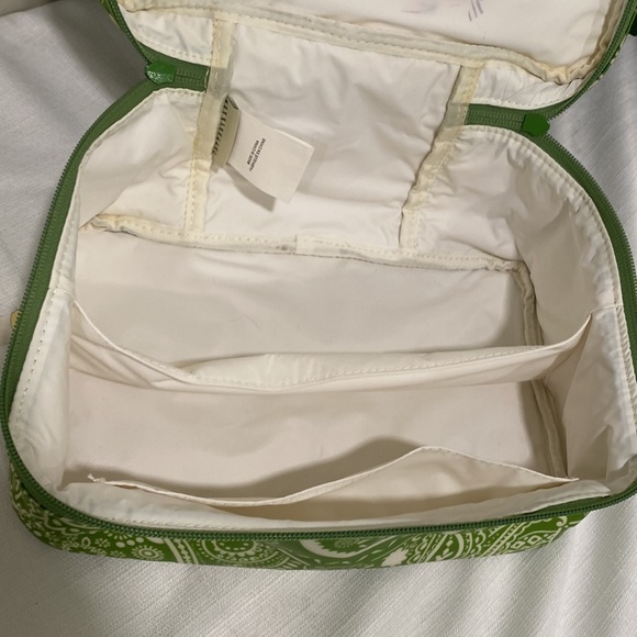 Pottery Barn Coated Canvas Toiletry Case with Brush Bag in Green Paisley Print - Picture 6 of 12